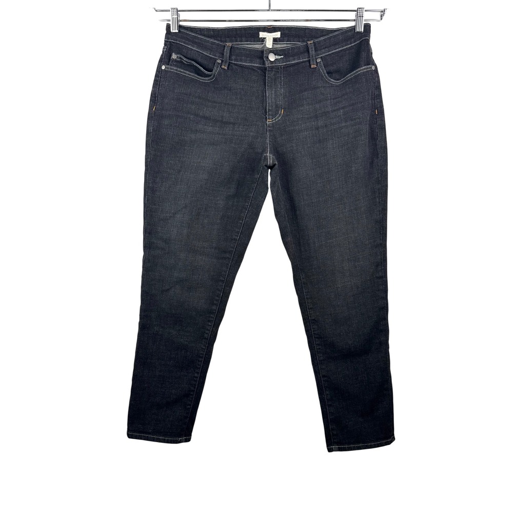 Eileen Fisher Jeans sz 12‎ Dark Wash Organic Cotton Slim crop preppy chic
